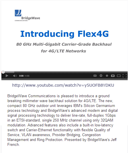 Video: BridgeWave’s 80 GHz Multi-gigabit Backhaul for 4G/LTE