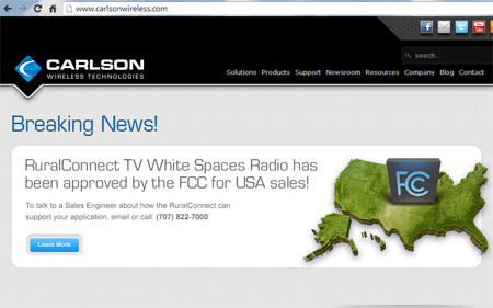 Carlson Wireless Gains FCC Certification for TV White Space Radio