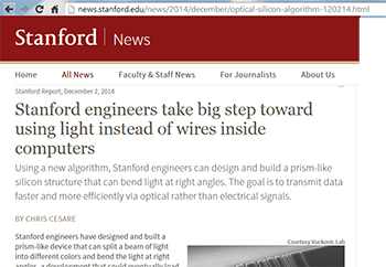 Stanford Researchers Develop Silicon Prism for Bending Light