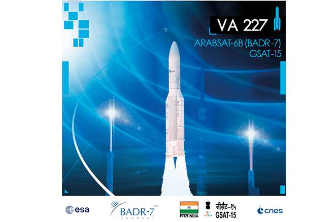 Arianespace Launches Arabsat-6B and GSAT-15 (India)