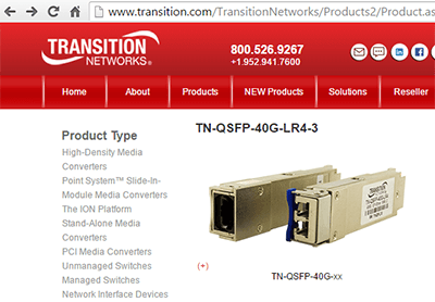 Transition Networks Debuts 40Gbps QSFP+