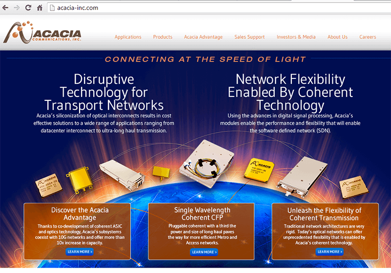 Acacia Posts Revenue of $116.2M, up 101% YoY