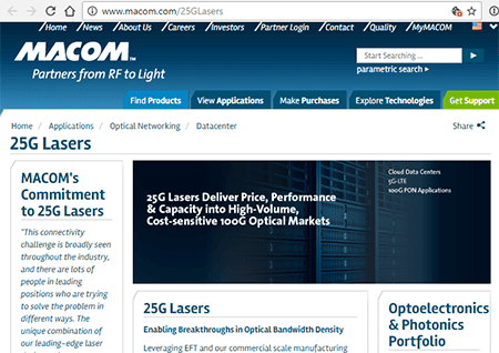MACOM’s 25Gbps Laser Enters Mass Production