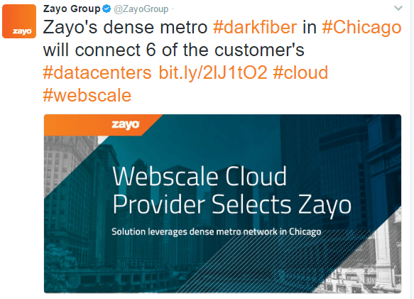 Zayo Selected by Webscale Cloud Provider for Metro Dark Fiber