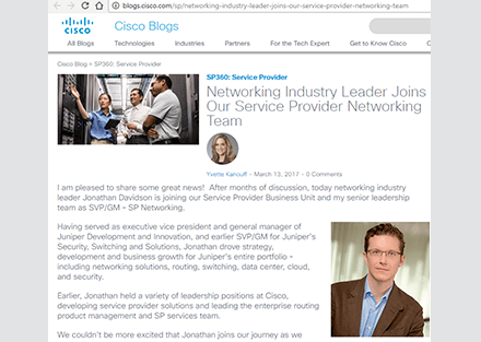 Jonathan Davidson Jumps Back to Cisco from Juniper