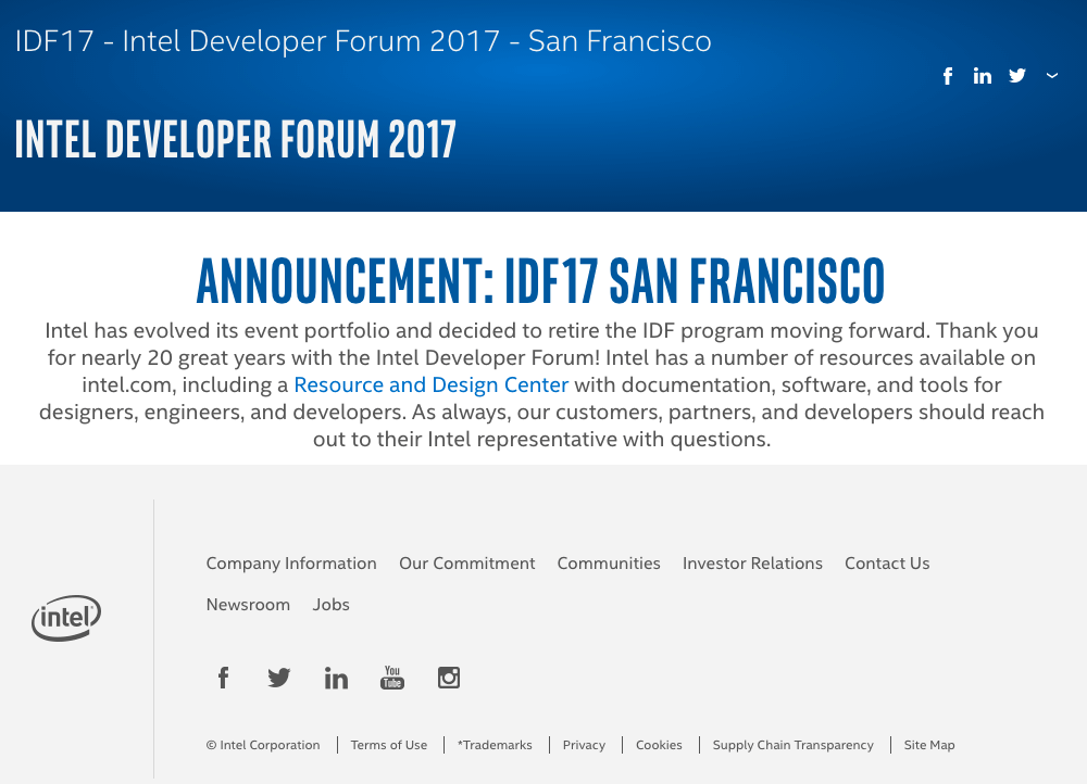 Intel Developer Forum 2017 is Cancelled