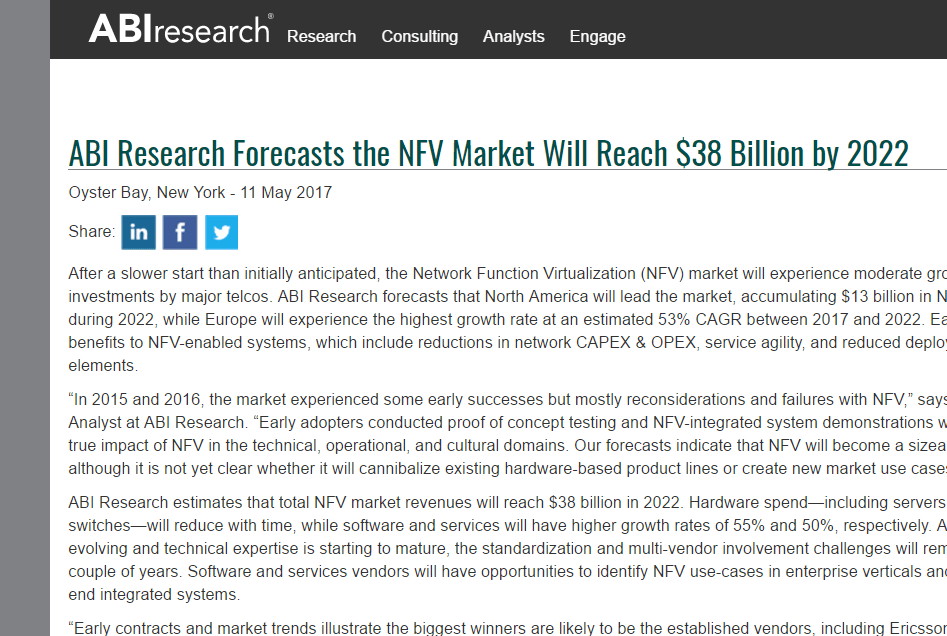 ABI forecasts NFV market to reach $38bn by 2022
