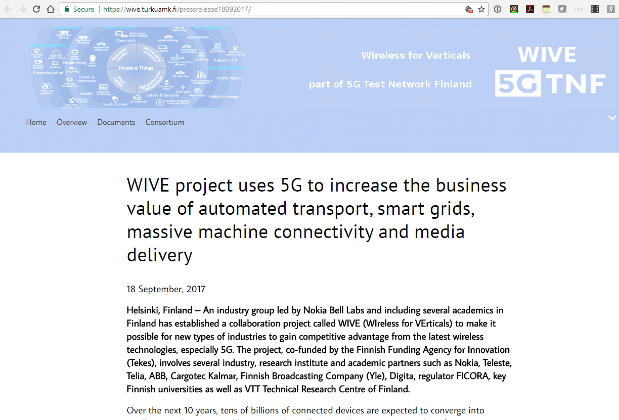 WIVE project looks for 5G vertical applications