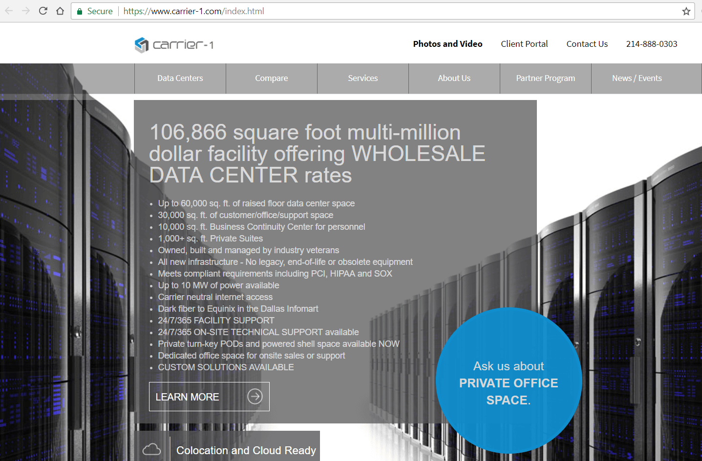 Carrier-1 Dallas offers “data center with a data center”