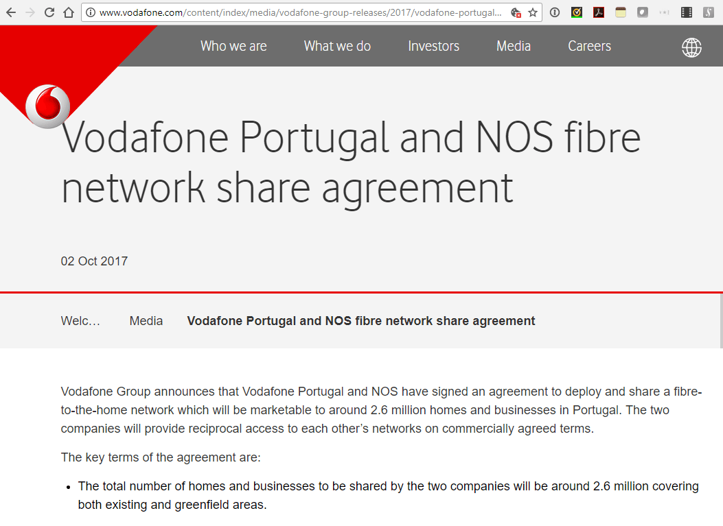 Vodafone and NOS reach networking sharing deal in Portugal