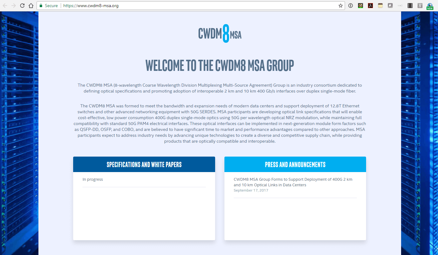 CWDM8 MSA Group releases 400G 10 km optical spec