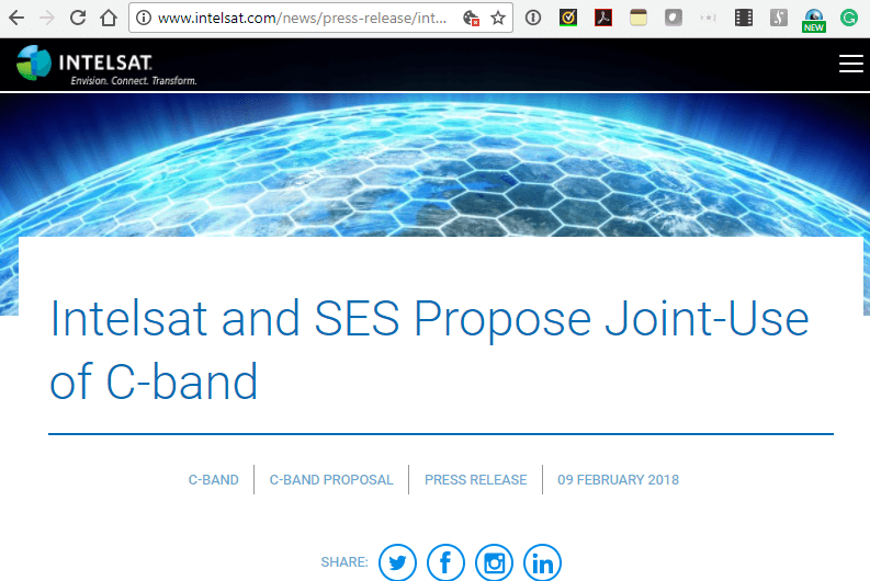 Intelsat and SES agree on joint use of C-band by satellite and mobile operators