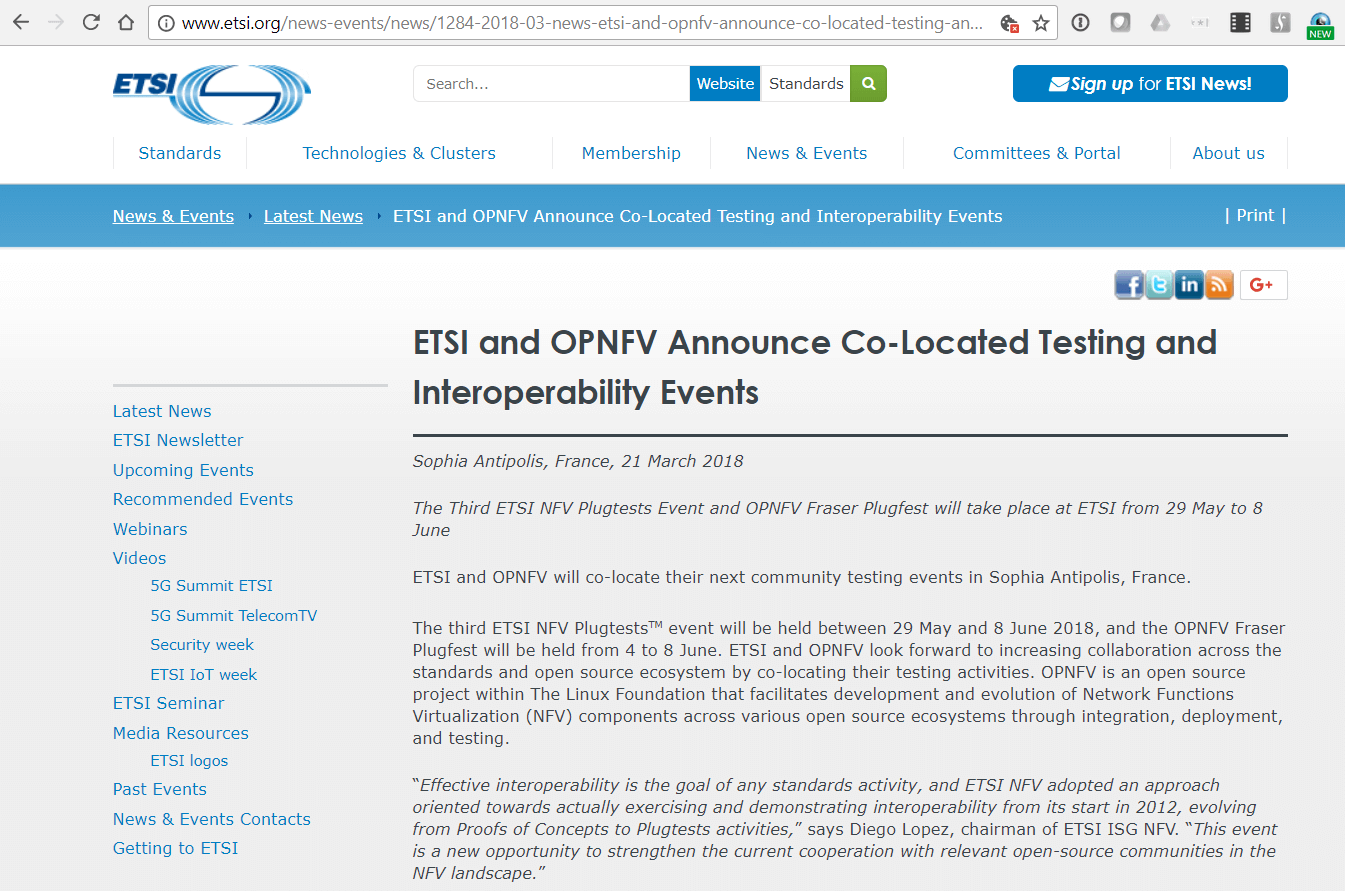 ETSI and OPNFV announce co-located testing