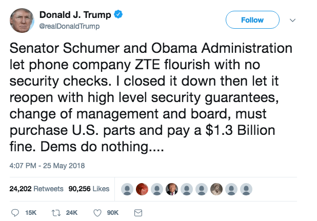 Trump announces deal to lift export ban on ZTE