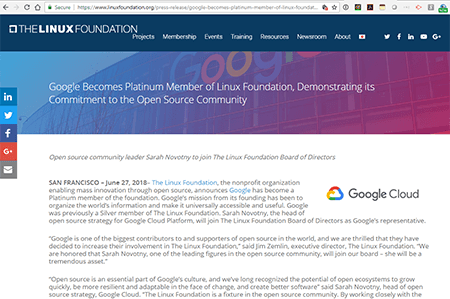 Google signs up for platinum membership at Linux Foundation