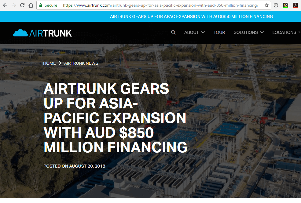 AirTrunk raises AUD$850M for hyperscale data centers in Australia