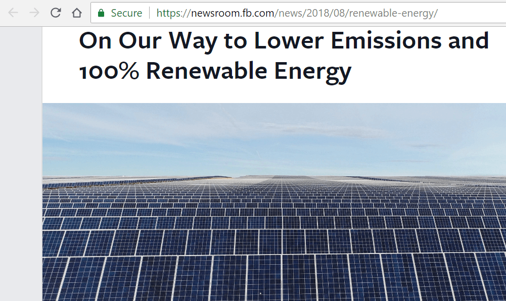 Facebook sets 2020 target for 100% renewable power