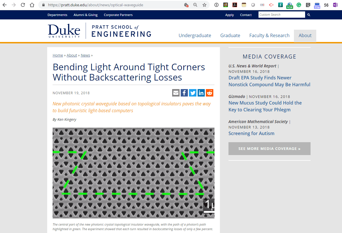 Researchers at Duke test photonic crystal waveguide