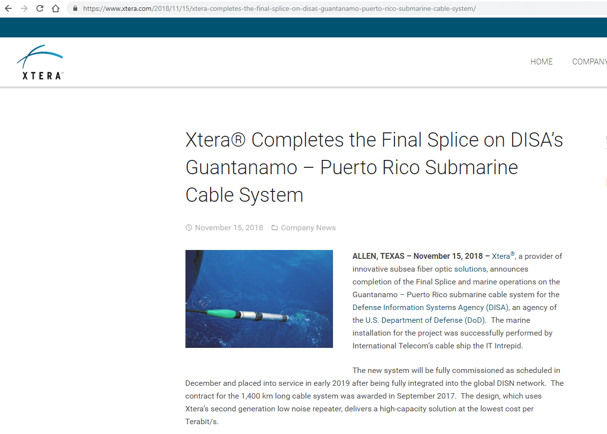 Xtera completes final splice on DISA’s Guantanamo – Puerto Rico cable