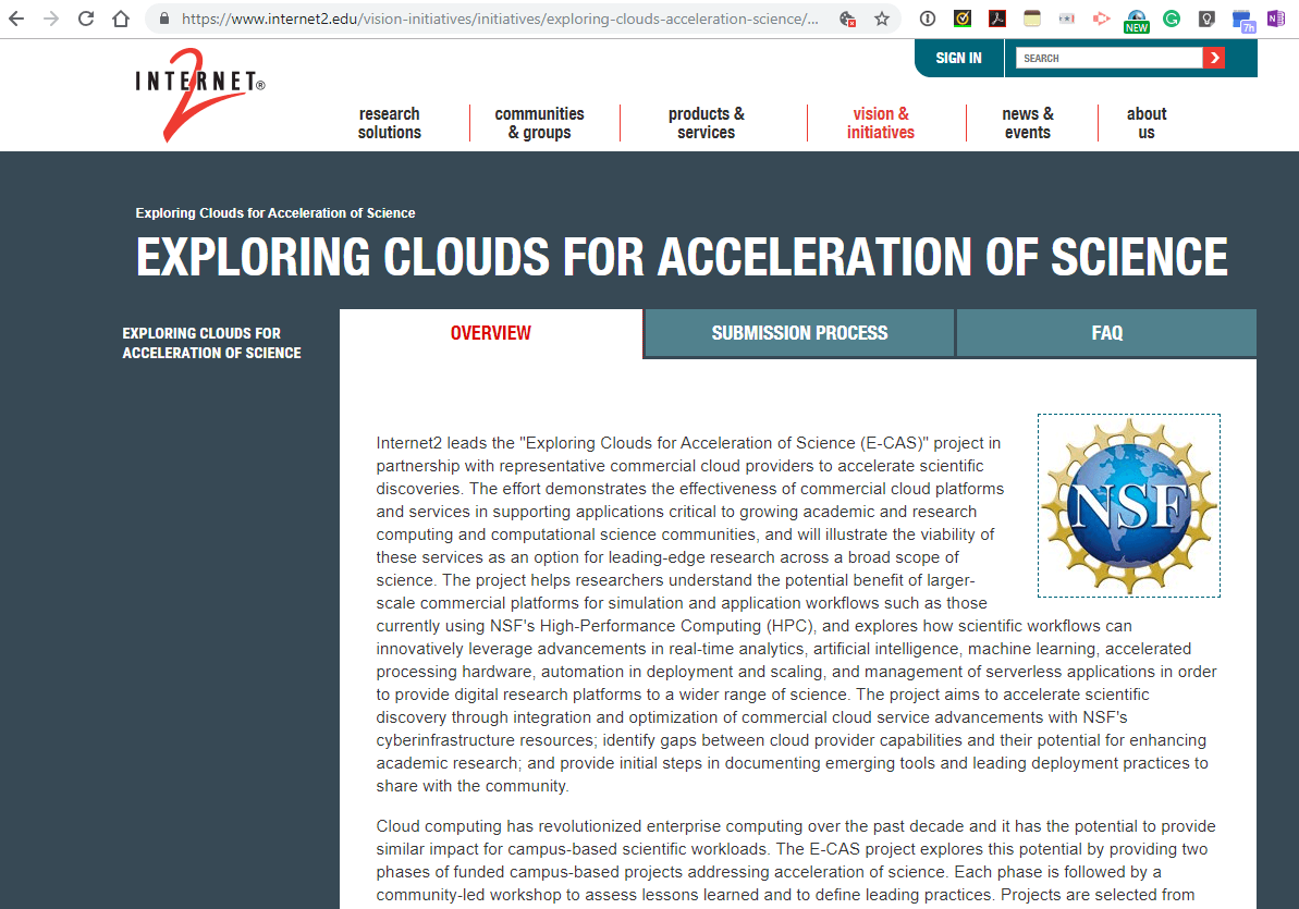 NSF to fund E-CAS cloud projects via Internet2