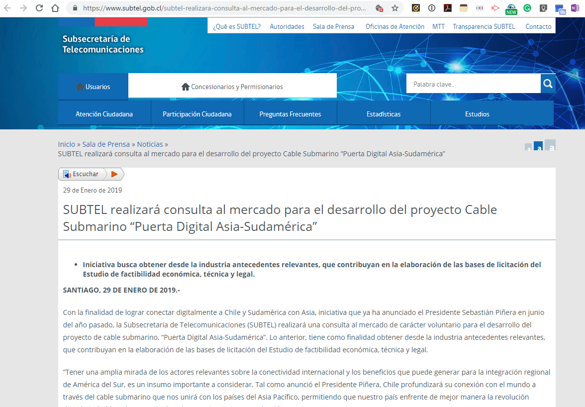 Chile studies subsea cable to Asia