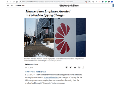 Scrutiny of Huawei intensifies with arrest of employee in Poland