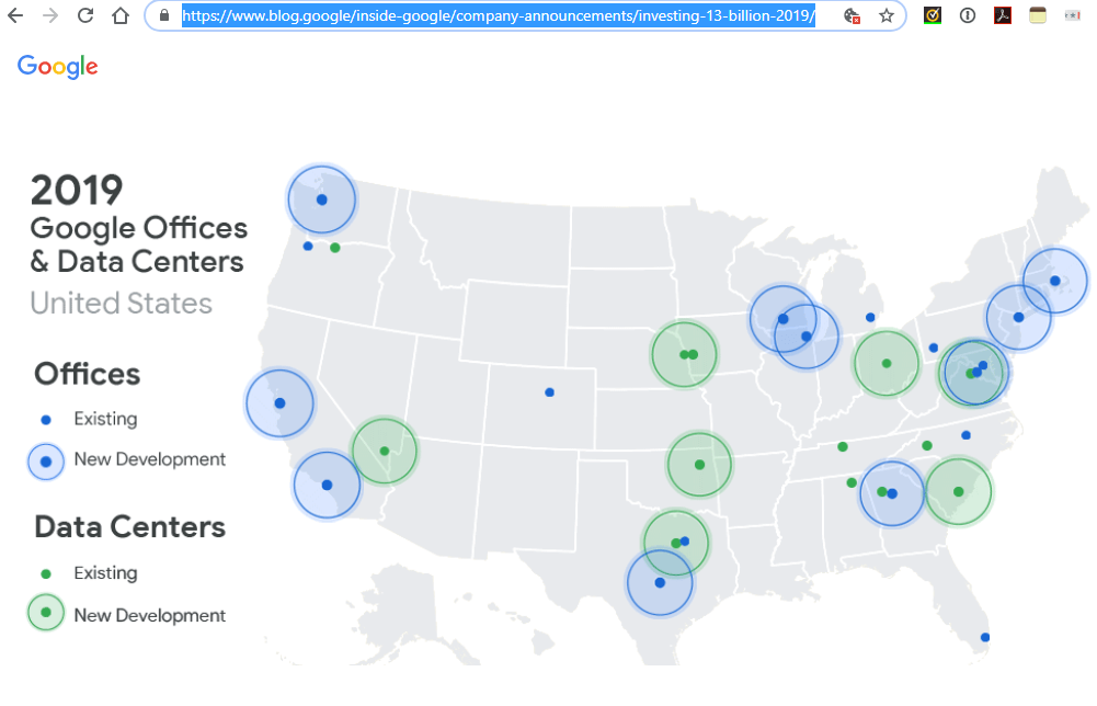 Google commits $13 billion to U.S. data centers and offices in ’19