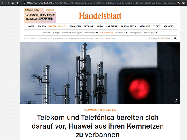 Handelsblatt: DT and Telefónica may avoid 5G equipment regulatory ban