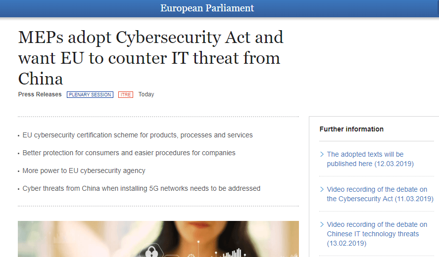 European Parliament adopts Cybersecurity certification act