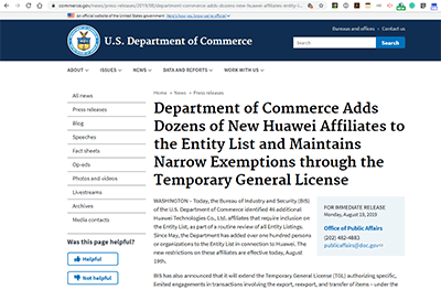 U.S. adds 46 more Huawei offices and affiliates to Entity List