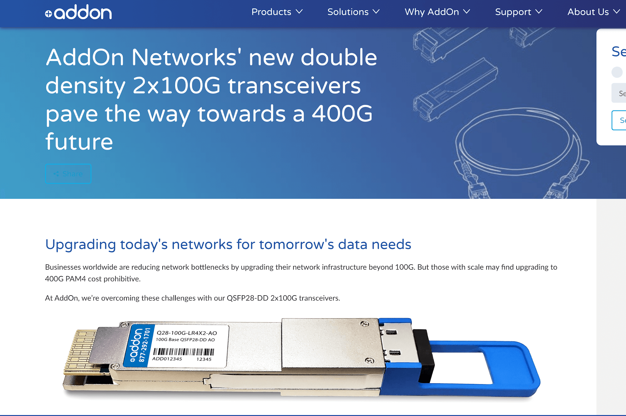 AddOn debuts QSFP28-DD 2x100G transceiver