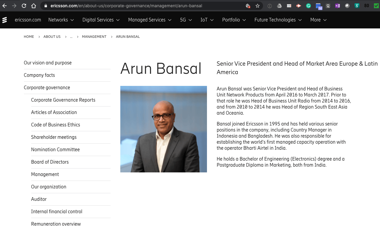 Ericsson promotes Arun Bansal