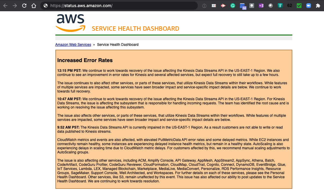 AWS suffers outage impacting Kinesis Data Streams API