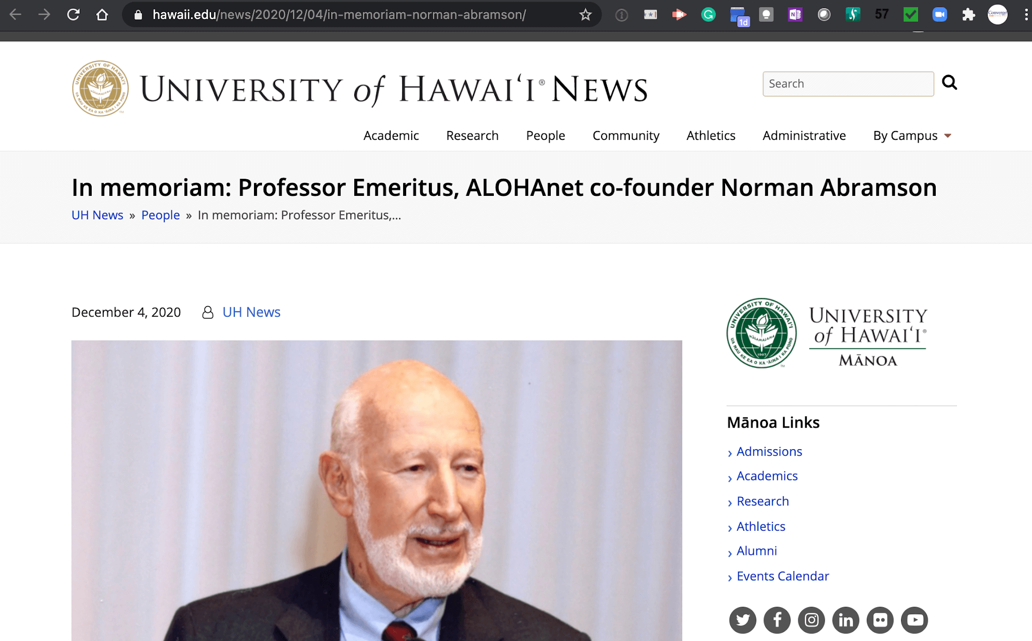 RIP: Norman Abramson, co-founder of ALOHAnet
