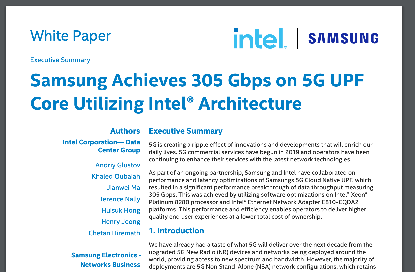 Intel and Samsung achieve 5G SA Core capacity of 305 Gbps / server