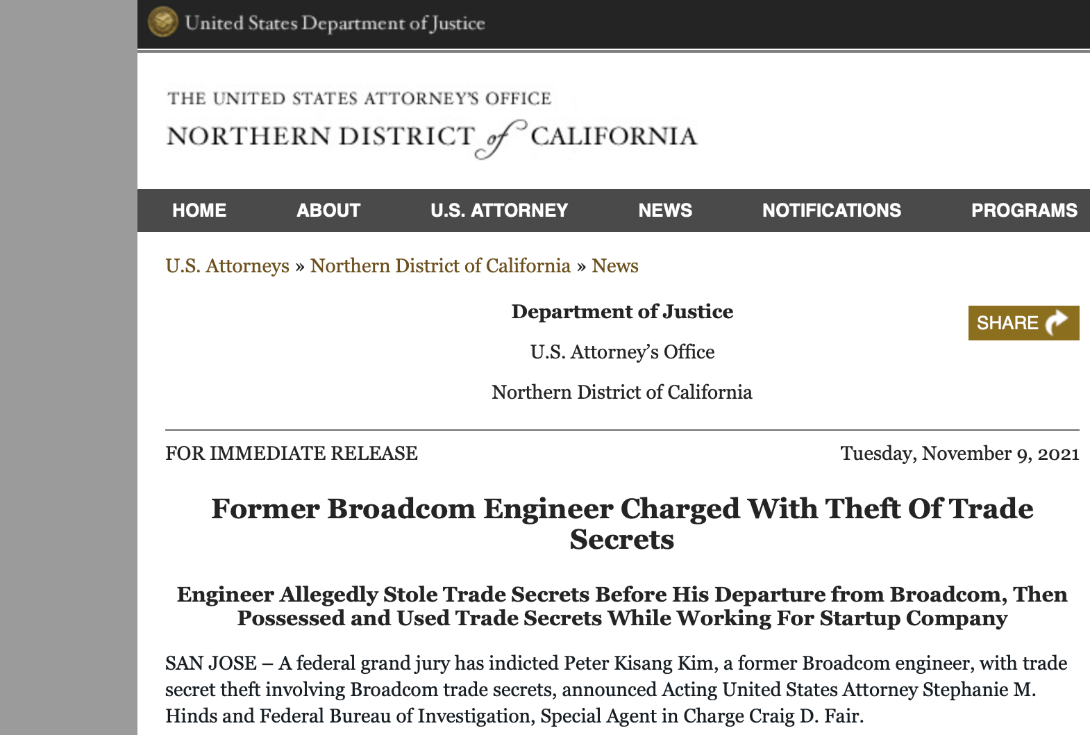 Former Broadcom engineer charged with stealing secrets