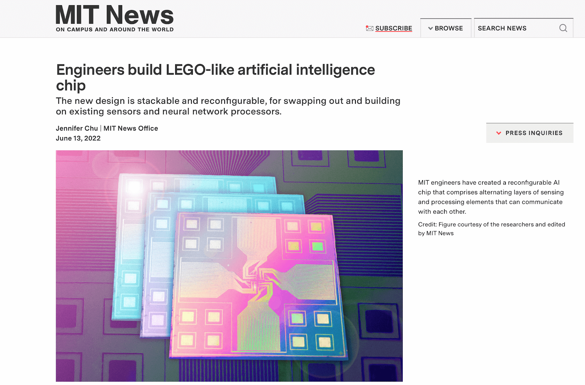 MIT develops optically interconnected AI chip