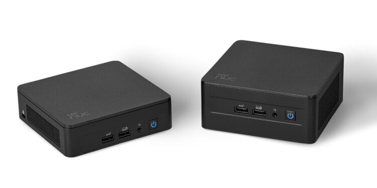 A photo shows the Intel NUC 13 Pro in two 4-by-4-inch form factors. The taller NUC (right) adds room for more storage and added I/O expansion. On March 27, 2023, Intel introduced the Intel NUC 13 Pro (code-named Arena Canyon), which brings the performance of 13th Gen Intel Core processors to a 4-by-4-inch form factor. (Credit: Intel Corporation)