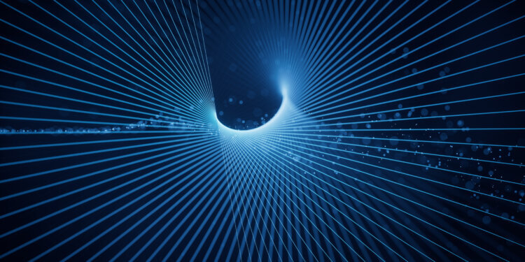 Glowing laser lines, abstract background, 3d rendering. Computer digital drawing.