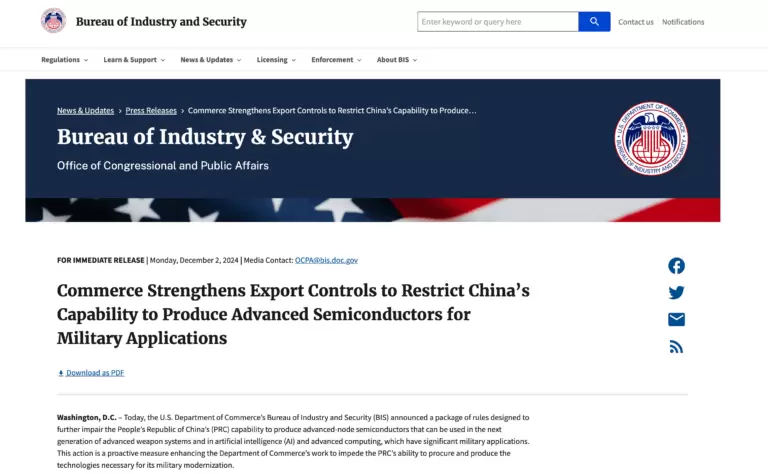 US Tightens Export Rules to Restrict China’s Advanced Chip Development