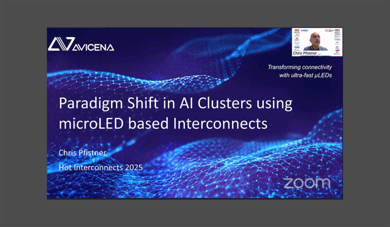 Hot Interconnects: Avicena’s MicroLED Links Promise Sub-1 pJ/bit Energy Efficiency